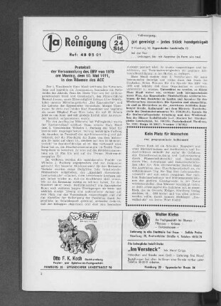 Protokoll der Versammlung des EBV von 1875 am Montag, dem 10. Mai 1971, in den Räumen des ACC