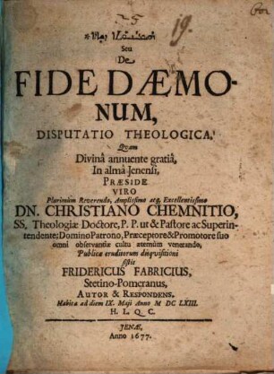 Haimānutā de-šēdē Seu De Fide Daemonum, Disputatio Theologica