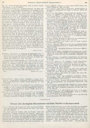 Referate über theologische Dissertationen und Habil.-Schriften in Maschinenschrift