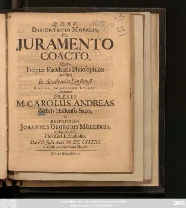 Dissertatio Moralis, De Iuramento Coacto