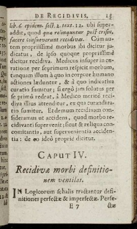 Caput IV. Recidivæ morbi definitionem ventilat.