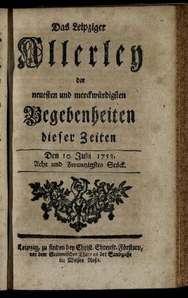 Den 10. Julii 1753. Acht und Zwantzigstes Stück.