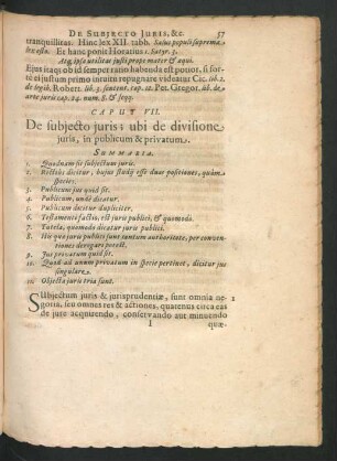 Caput VII. De subiecto iuris; ubi e divisione iuris, in publicam & privatum.