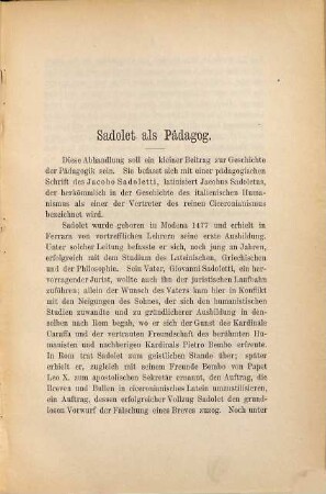Sadolet als Pädagog
