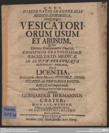 Dissertatio Inauguralis Medico-Chirurgia, Disquirens Vesicatoriorum Usum Et Abusum