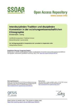 Interdisziplinäre Tradition und disziplinäre Konvention in der erziehungswissenschaftlichen Ethnographie