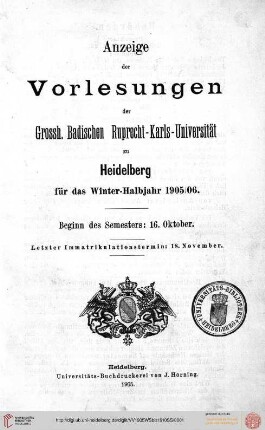 Wintersemester 1905/1906