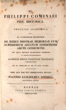 De Philippi Cominaei fide historica : prolusio acad.