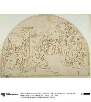 Nachzeichnung des Freskos "Chiarissimo Falconieri unterstützt den Weiterbau der Santissima Annunziata in Florenz" (Zyklus zu den Ursprüngen des Servitenordens im Chiostrino dei Morti der Santissima Annunziata in Florenz)