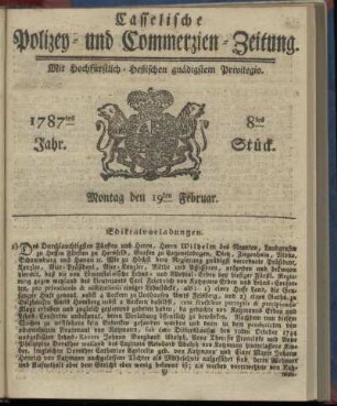 8tes Stueck, Montag den 19ten Februar. 1787