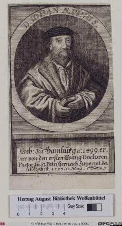 Bildnis Johannes Aepinus (eig. Huck, Hoeck oder Hoch)