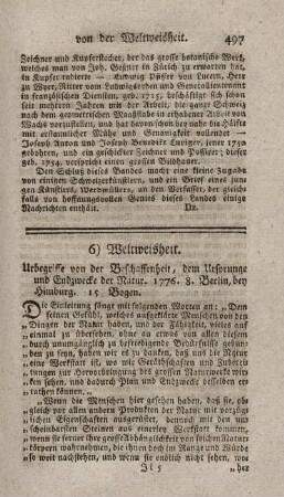 Urbegriffe von der Beschaffenheit, dem Ursprungen und Endzwecke der Natur.
