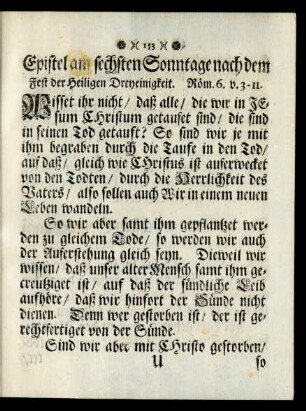 Epistel am sechsten Sonntage nach dem Fest der Heiligen Dreyeinigkeit.