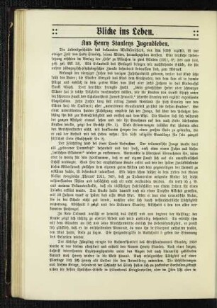 Aus Henry Stanleys Jugendleben