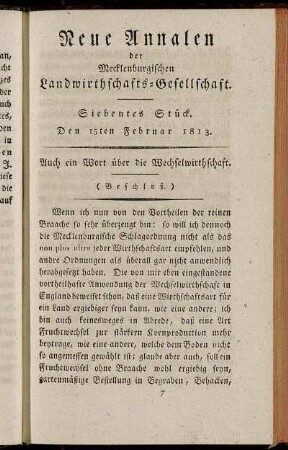 Siebentes Stück. Den 15ten Februar 1813.
