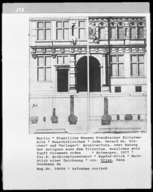 Architectura, oder Bauung der Antiquen auss dem Vitruvius, woellches sein funff Colummen orden ... — fol.8: Architekturentwurf