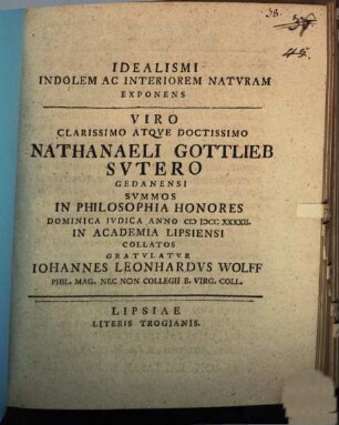 Idealismi Indolem Ac Interiorem Natvram Exponens