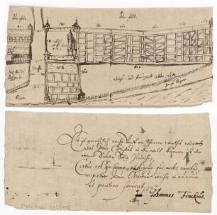 Fahre, Entwurf für ein Lustschloss bei der Herberge (recto), Glaubensbekenntnis von Johannes Finckius (verso)