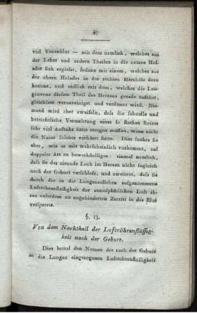 §. 13. Vom Nachtheil der Luftröhrenflüssigkeit nach der Geburt.