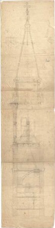 Thiersch, August ; München - Schwabing; Kath. Pfarrkirche St. Ursula - Turm (Schnitt)