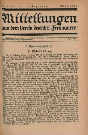 Nummer 24. 4. Jahrgang. März 1926.