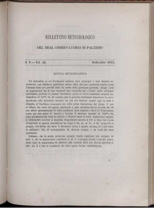 Bullettino Meteorologico Del Real Osservatorio Di Palermo