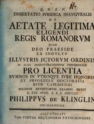 Diss. iur. inaug. de aetate legitima eligendi regis Romanorum