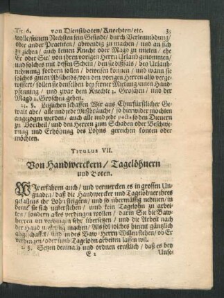 Titulus VII. Von Handwerckern/ Tagelöhnern und Boten.