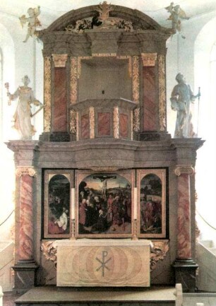 Leipzig-Stötteritz: Marienkirche ; Barockkirche 1702/03 erbaut ; 1966 - 68 restauriert ; Kanzelaltar mit Triptychon