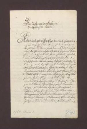 Notariats-Instrument über die gemäß dem zwischen beiden Markgrafen unterm 28. Januar 1765 abgeschlossenen Erbvertrage geschehene Huldigung der Untertanen aus den Ämtern Rastatt und Kuppenheim