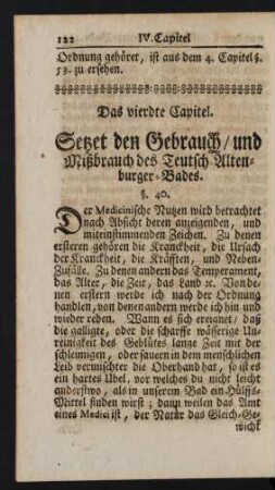 Das vierdte Capitel. Setzet den Gebrauch / und Mißbrauch des Teutsch-Altenburger Bades