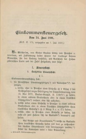Einkommensteuergesetz. Vom 24. Juni 1891.