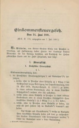 Einkommensteuergesetz. Vom 24. Juni 1891.