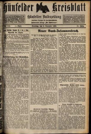 Erste Ausgabe vom Samstag, den 02. November 1929.