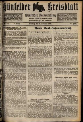 Erste Ausgabe vom Samstag, den 02. November 1929.