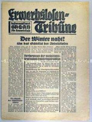 Mitteilungsblatt der SPD für Arbeitslose "Erwerbslosen-Tribüne" mit scharfer Polemik gegen die KPD