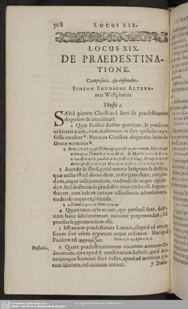 Locus XIX. De Praedestinatione