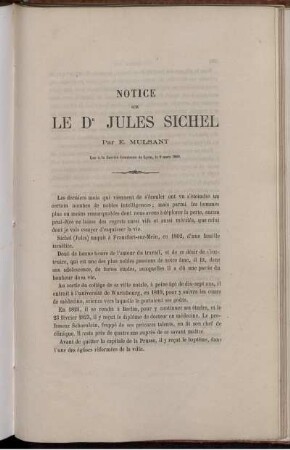 Notice Sur Le Dr Jules Sichel