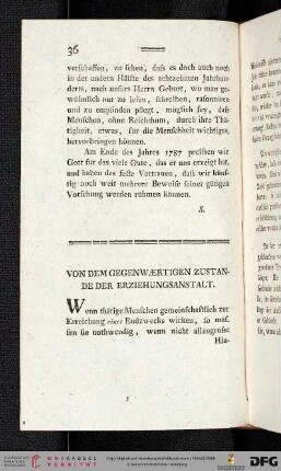 Von dem gegenwärtigen Zustande der Erziehungsanstalt