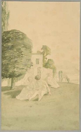 Junge Familie mit Greis in Landschaft