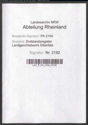 Geburtsregister Heiligenhaus