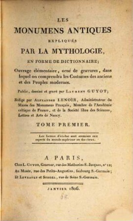Les monumens antiques expliqués par la mythologie, T. 1 (1806)