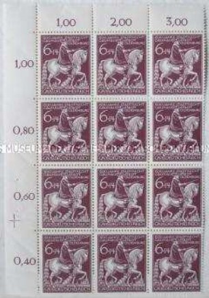 Fragment eines Bogens mit 12 Briefmarken "600. Jahrestag der Verleihung des Stadtrechts an Oldenburg"