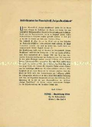 Rundschreiben zur Einstellung der Monatszeitschrift "Ewiges Deutschland" für die Dauer des Krieges