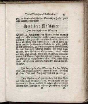 Zwölfter Abschnitt. Von durchgehenden Waaren.