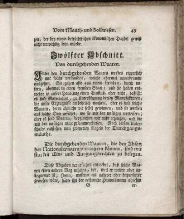 Zwölfter Abschnitt. Von durchgehenden Waaren.