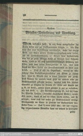 Ueber Metallen-Verbesserung und Veredlung