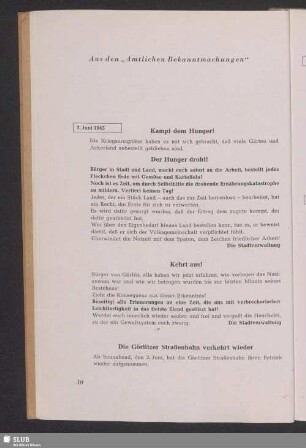 Aus den „Amtlichen Bekanntmachungen“