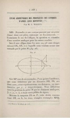 Étude géométrique des propriétés des coniques d'après leur définition. [Fortsetzung]