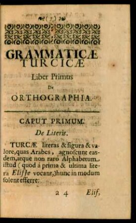 Grammaticae Turcicae Liber Primus De Orthographia.